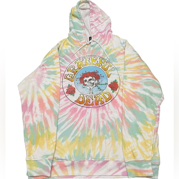 Grateful Dead Tie Dye Pink Green Yellow Men’s Hoodie Crewneck Drawstring Sz XL - Picture 2 of 6